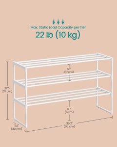 Αρθρωτή παπουτσοθήκη Songmics Περλέ Λευκό 92x30x55 cm - Img 6