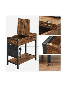 Βοηθητικό τραπεζάκι Vasagle, Rustic Καφέ, με πρίζα, LET311B01, 60x31x60 cm - Img 7