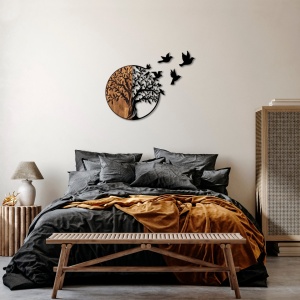 Διακοσμητικό Τοίχου από Ξύλο και Μέταλλο Tree And Birds, Μαύρο, 92x3x71 cm - Img 2