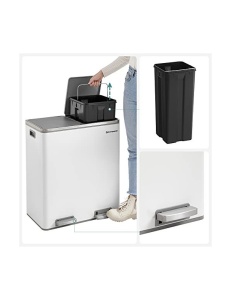 Διπλός κάδος ανακύκλωσης, Songmics, 2 x 30L, Λευκό, LTB60WT, 59 x 32 x 65 cm - Img 6