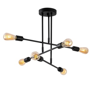 Εξάφωτο φωτιστικό οροφής PWL-0102, E27 μαύρο, 75x50 cm