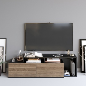 Έπιπλο TV Nexera-Μαύρο, Walnut - Img 2