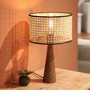 Επιτραπέζιο φωτιστικό Retro ξύλο fag και rattan natural 24x24x38 cm - Img 2