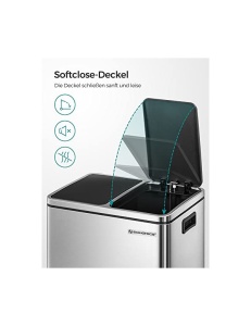 Κάδος ανακύκλωσης, Songmics, 2 x 15L, εσωτερικές λαβές, Ασημί / Μαύρο, LTB30H - Img 5