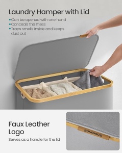 Καλάθι απλύτων Γκρι Songmics 60x38.5x70.5 cm - Img 4