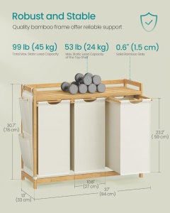 Καλάθι απλύτων Κρεμ Songmics 97.9x33x78 cm - Img 3
