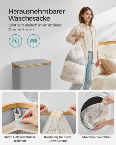 Καλάθι απλύτων Songmics Γκρι 52x38.5x70.5 cm - Img 5