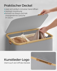 Καλάθι απλύτων Songmics Γκρι 52x38.5x70.5 cm - Img 4