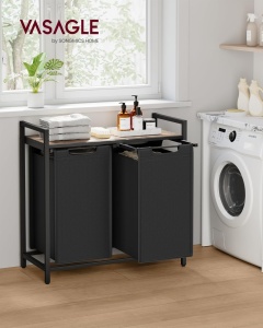 Καλάθι απλύτων Vasagle Μαύρο 2 x 46L, 73 x 33 x 72 cm - Img 5