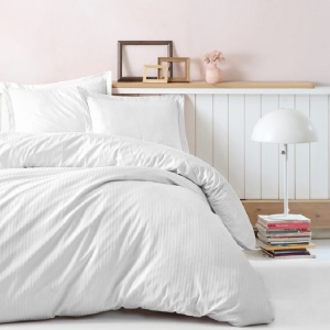 Κλινοσκεπάσματα Family Elegant Stripe Λευκό, με 2 παπλωματοθήκες (Σατέν Deluxe)