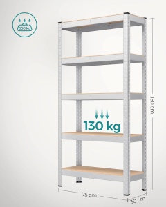 Μεταλλική ραφιέρα, Songmics, Ασημί, 150x75x30 cm - Img 3