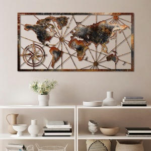 Μεταλλικός πίνακας World Πολύχρωμος 120x60x1.5 cm