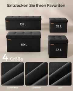 Μπαούλο Αποθήκευσης Μαύρο Songmics 38 x 110 x 38 cm - Img 2