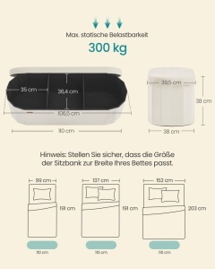 Μπαούλο Αποθήκευσης Songmics Λευκό 110x38x38 cm - Img 3
