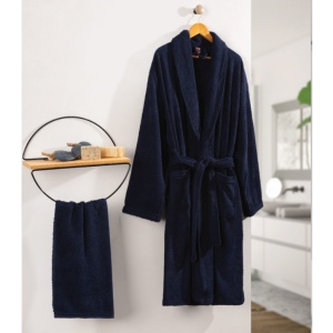 Μπουρνούζι και Πετσέτα Unisex, Deluxe Σκούρο Μπλε, Μέγεθος L (Βαμβάκι 100%)