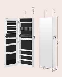 Ντουλάπι Κοσμημάτων με Καθρέφτη, Songmics, Λευκό, 108x37.5x9.7 cm - Img 7