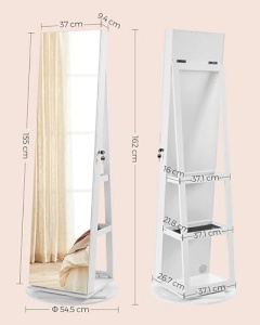 Ντουλάπι Κοσμημάτων, Songmics, Λευκό, 55x55x162 cm - Img 3