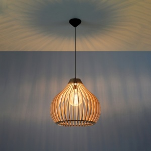 Ξύλινο κρεμαστό φωτιστικό Aprilla, Φυσικό, 40x40x110 cm - Img 3