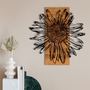 Πίνακας από ξύλο και μέταλλο Daisy Μαύρο 56x58 cm