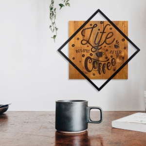 Πίνακας από ξύλο και μέταλλο Life Καρυδί 54x54 cm