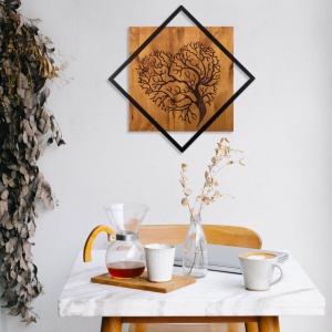 Πίνακας από ξύλο και μέταλλο Tree Καρυδί 54x54 cm