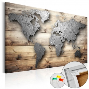 Πίνακας από φελλό - Silver World [Cork Map] 120x80 cm