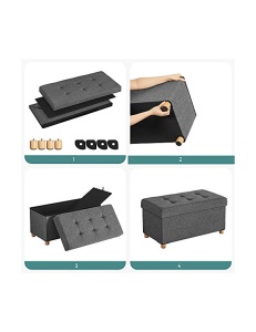 Παγκάκι Αποθήκευσης Songmics, LSF16GYZ, 300 Kg, Γκρι, 65L, 76 x 38 x 40 cm - Img 6