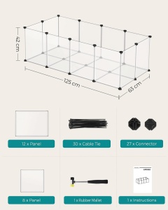 Πάρκο για κατοικίδια, αρθρωτό, Songmics, Λευκό, 125x63x42 cm - Img 7