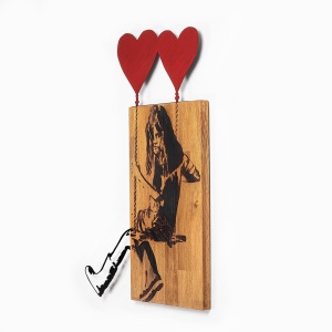 Πίνακας από ξύλο και μέταλλο Banksy Καρυδί 50x80x3 cm - Img 7