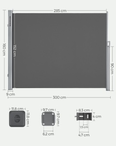 Πλευρική τέντα Songmics Γκρι 160x300 cm - Img 2
