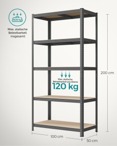 Ραφιέρα αποθήκευσης Songmics Μαύρο 200x100x50 cm - Img 6