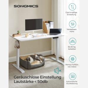 Ρυθμιζόμενο γραφείο Songmics Λευκό 140x70x119 cm - Img 2