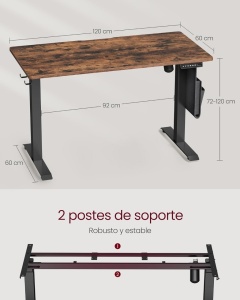 Ρυθμιζόμενο γραφείο Vasagle Καφέ 120x60x120 cm - Img 2