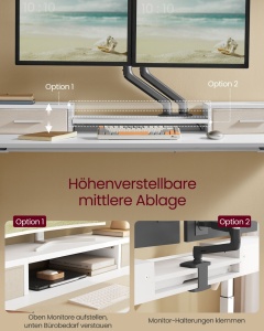 Ρυθμιζόμενο γραφείο Vasagle, Λευκό, LSD184W01, 60 x 140 x (72-120) - Img 5