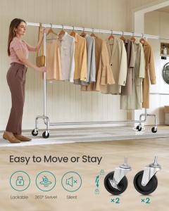 Ρυθμιζόμενο σταντ ρούχων με ρόδες Songmics Ασημί 200x45x163 cm - Img 5