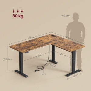 Ρυθμιζόμενο γωνιακό γραφείο Vasagle Καφέ 140x160x120 cm