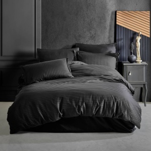 Σετ κλινοσκεπασμάτων Stripe Satin V1 Μαύρο (Σατέν Deluxe)