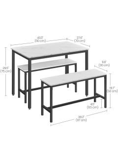Σετ τραπέζι και παγκάκια Vasagle Λευκό 110x70x75 cm - Img 4