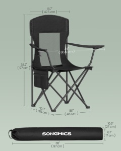 Σετ 2 τεμ. πτυσσόμενες καρέκλες camping Songmics Μαύρο 97x86.5x51.5 cm - Img 6