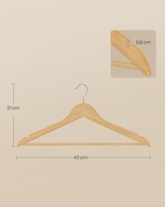 Σετ 30 ξύλινες κρεμάστρες, Songmics, Φυσικό, 43 x 21 cm - Img 6