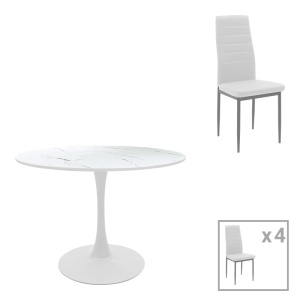 Σετ 5 τραπέζι και καρέκλες Balou-Parker Λευκό 120x120x98 cm