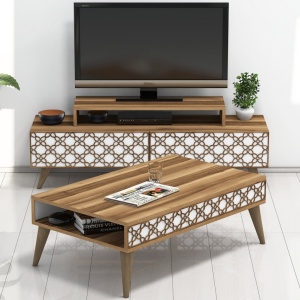 Σετ Comoda TV και τραπεζάκι σαλονιού σαλονιού City Walnut-Λευκό