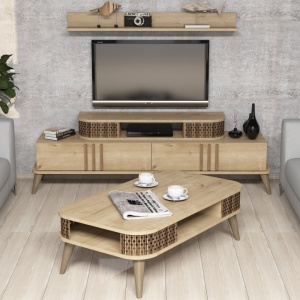Σετ Comoda TV και τραπεζάκι σαλονιού σαλονιού Eylül Oak