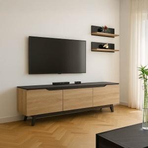 Σύνθεση TV Kasia, Δρυς-Μαύρο, 180x35x48.5 cm