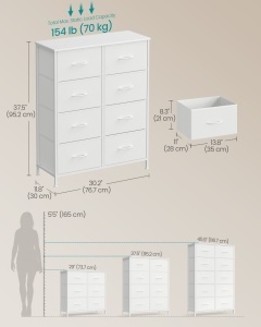 Συρταριέρα με συρτάρια Songmics Λευκό 76.7x30x95.2 cm - Img 5