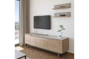 Σύνθεση TV Kasia, Δρυς-Ανοιχτό Γκρι, 180x35x48.5 cm