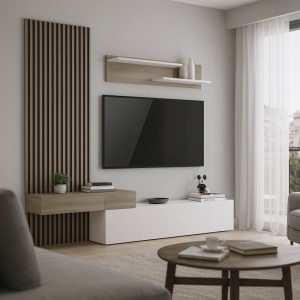 Σύνθεση TV Litende, Λευκό, 249.4x42.2x199.5 cm