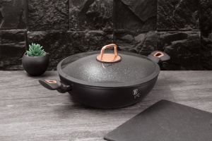 Τηγάνι Wok με καπάκι, 30 cm, Μαύρο Rose Collection - Img 3