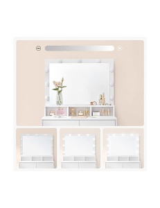 Τουαλέτα μακιγιάζ Vasagle, 9 φώτα, Λευκό, RDT120T10, 40x80x140 cm - Img 4
