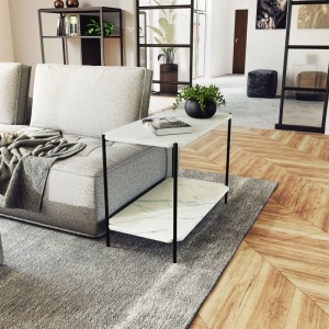 Τραπεζάκι σαλονιού Mara MDF Λευκό aspect Μάρμαρο - Μαύρο 80x40x55cm - Img 2